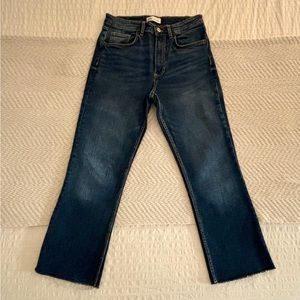 Blue Dark Wash Zara Cropped Flare Jeans